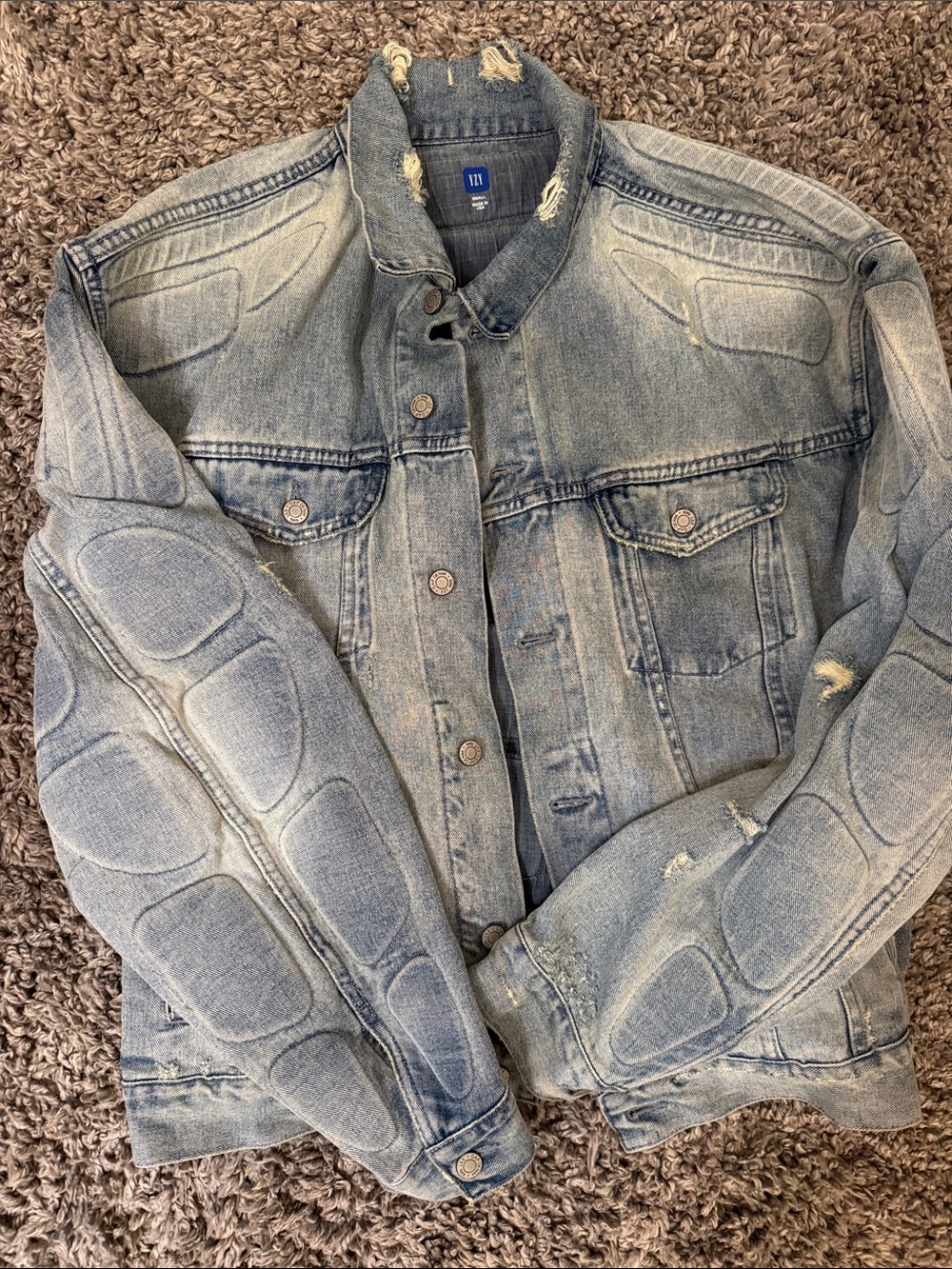 Yeezy gap Balenciaga Distressed Light Blue Denim Jacket - Unbranded